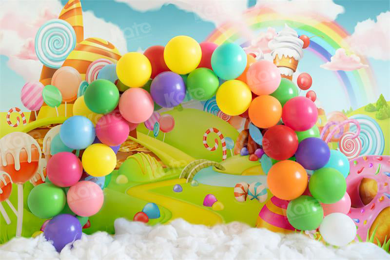 Kate Candy World Colorful Rainbow Balloon Backdrop for Photography - Kate Backdrop AU