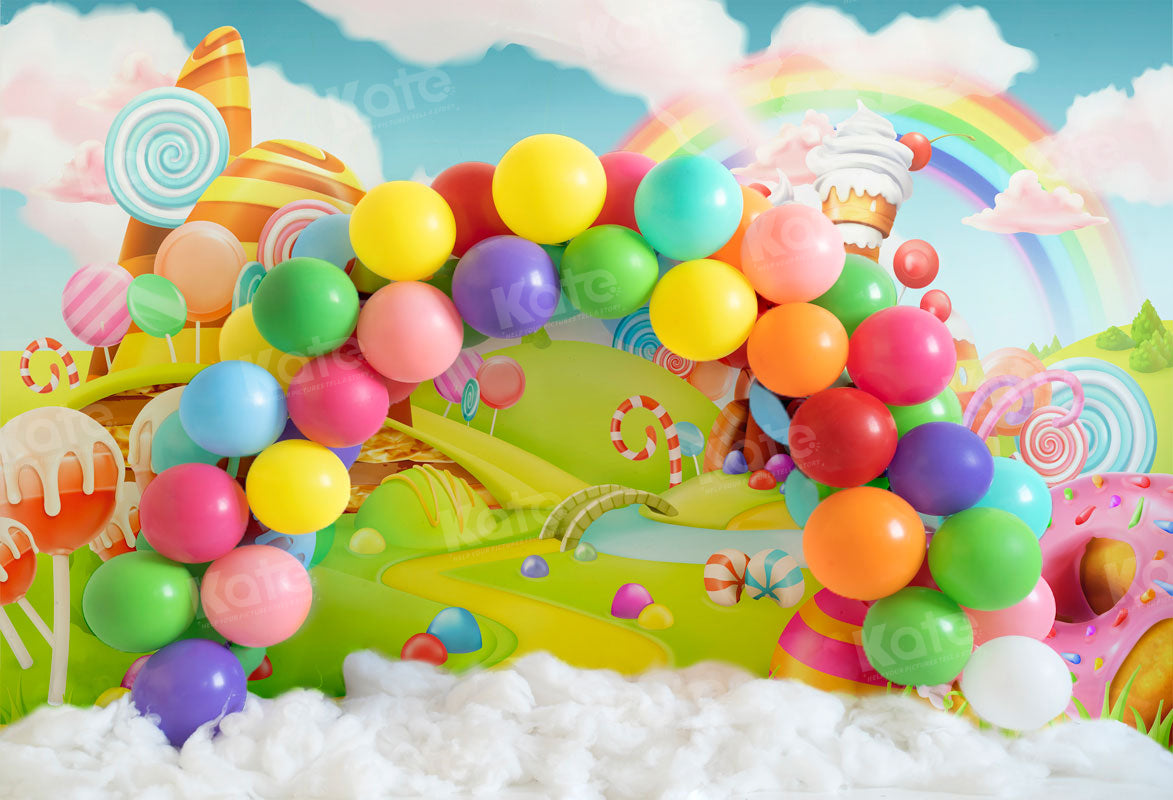 Kate Candy World Colorful Rainbow Balloon Backdrop for Photography - Kate Backdrop AU