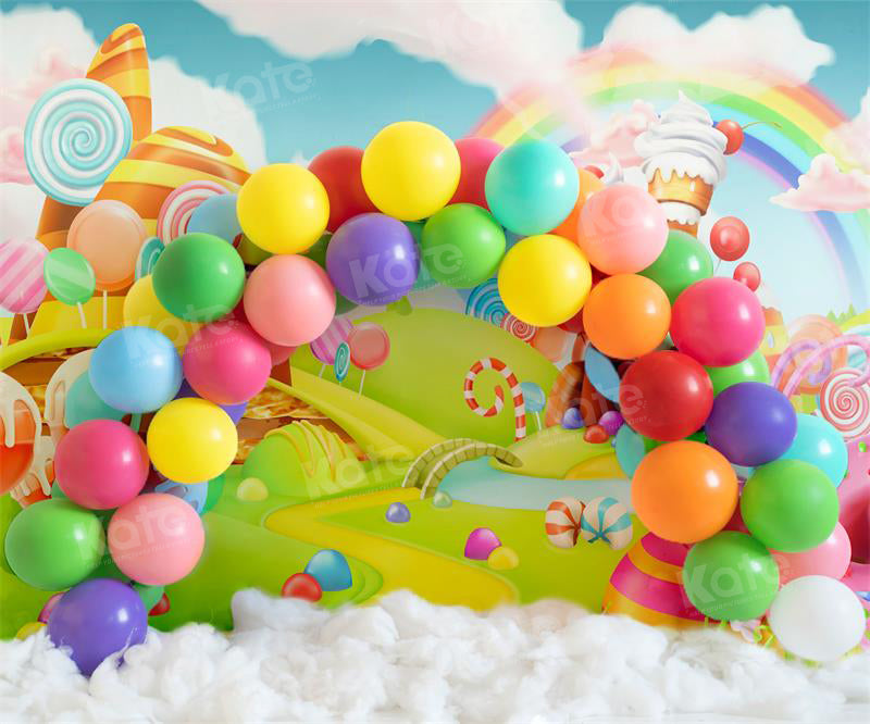 Kate Candy World Colorful Rainbow Balloon Backdrop for Photography - Kate Backdrop AU