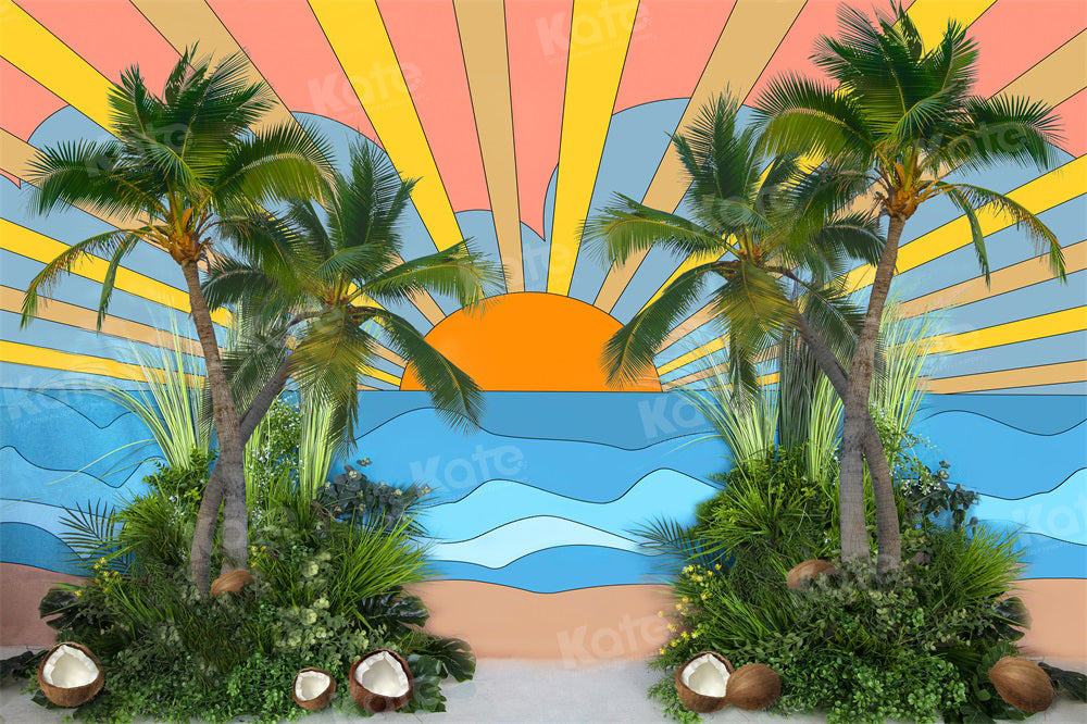 Kate Seaside Sunrise Coconut Tree Backdrop Cake Smash for Photography - Kate Backdrop AU