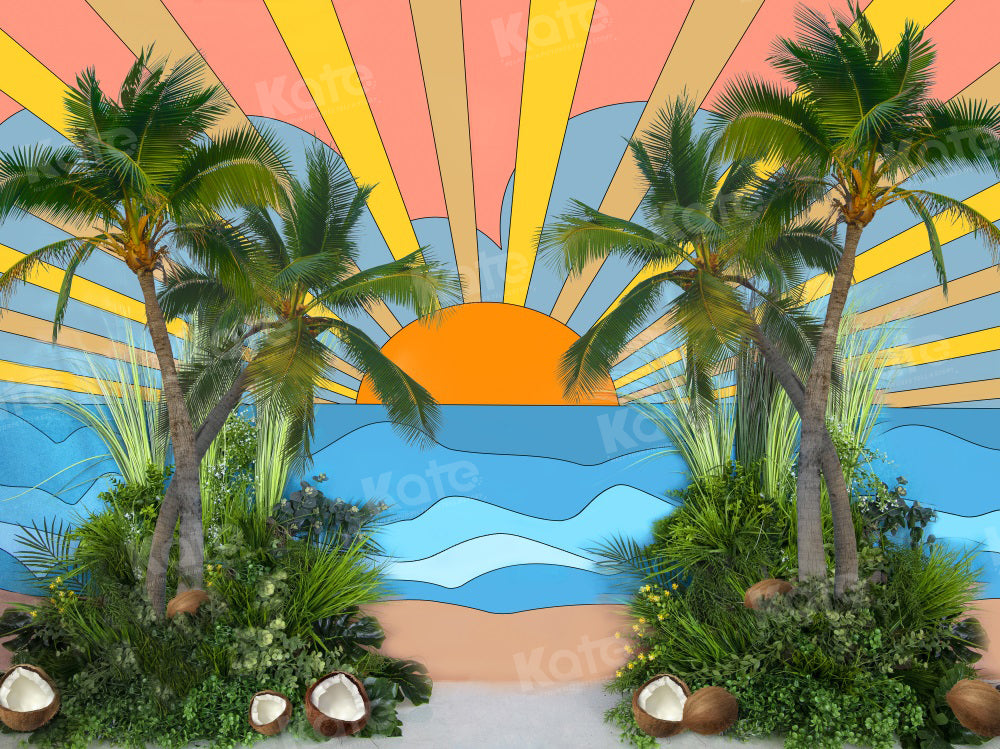 Kate Seaside Sunrise Coconut Tree Backdrop Cake Smash for Photography - Kate Backdrop AU