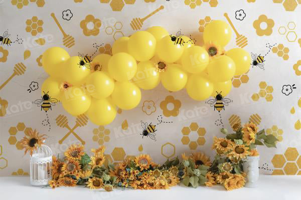 Kate Bee Sunflower Yellow Balloon Backdrop Cake Smash for Photography - Kate Backdrop AU