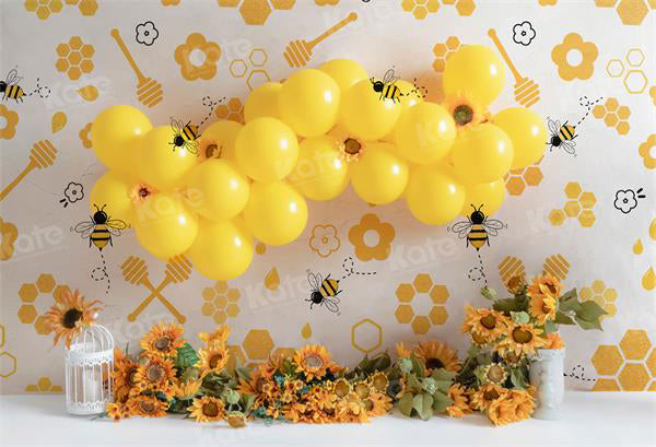 Kate Bee Sunflower Yellow Balloon Backdrop Cake Smash for Photography - Kate Backdrop AU