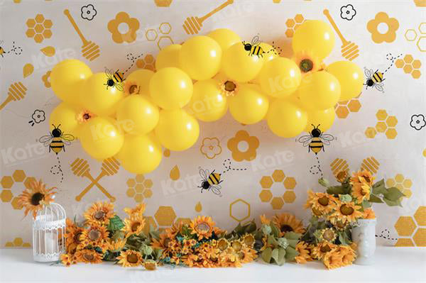 Kate Bee Sunflower Yellow Balloon Backdrop Cake Smash for Photography - Kate Backdrop AU