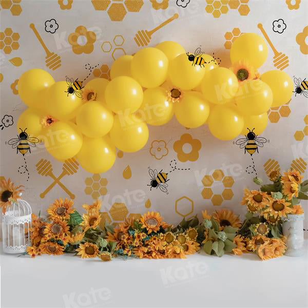 Kate Bee Sunflower Yellow Balloon Backdrop Cake Smash for Photography - Kate Backdrop AU
