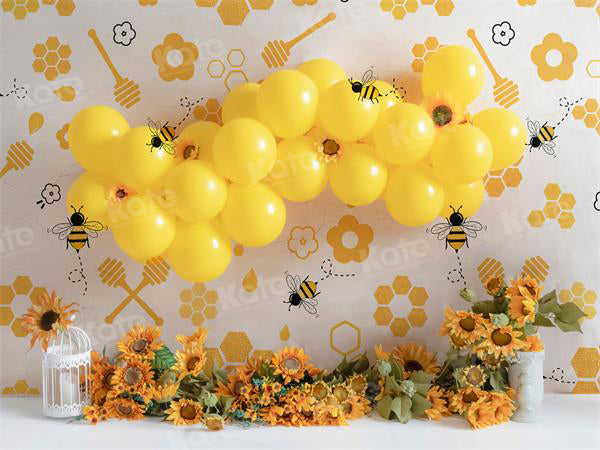 Kate Bee Sunflower Yellow Balloon Backdrop Cake Smash for Photography - Kate Backdrop AU