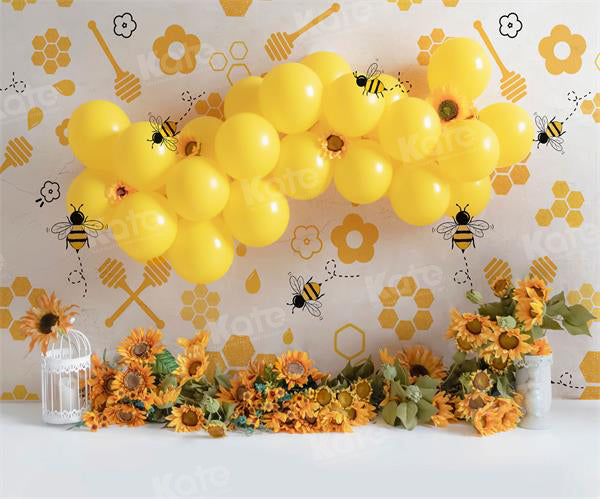 Kate Bee Sunflower Yellow Balloon Backdrop Cake Smash for Photography - Kate Backdrop AU