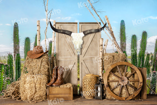 Kate Cactus Farm Cowboy Backdrop Haystack Door Designed by Emetselch - Kate Backdrop AU