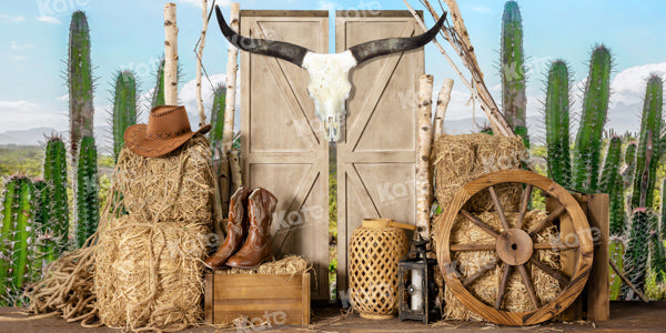 Kate Cactus Farm Cowboy Backdrop Haystack Door Designed by Emetselch - Kate Backdrop AU