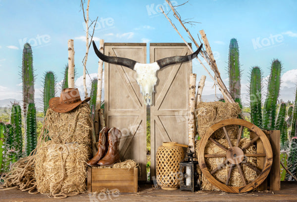 Kate Cactus Farm Cowboy Backdrop Haystack Door Designed by Emetselch - Kate Backdrop AU
