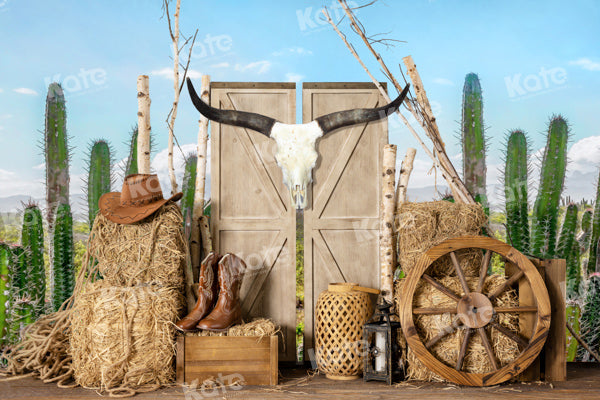 Kate Cactus Farm Cowboy Backdrop Haystack Door Designed by Emetselch - Kate Backdrop AU