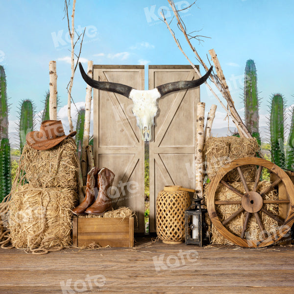 Kate Cactus Farm Cowboy Backdrop Haystack Door Designed by Emetselch - Kate Backdrop AU