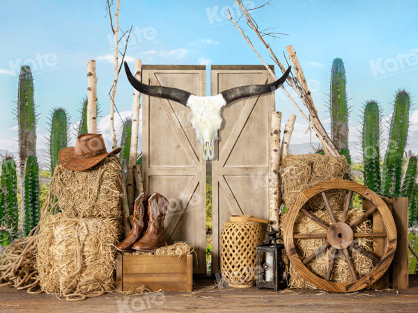 Kate Cactus Farm Cowboy Backdrop Haystack Door Designed by Emetselch - Kate Backdrop AU