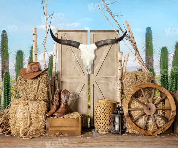 Kate Cactus Farm Cowboy Backdrop Haystack Door Designed by Emetselch - Kate Backdrop AU