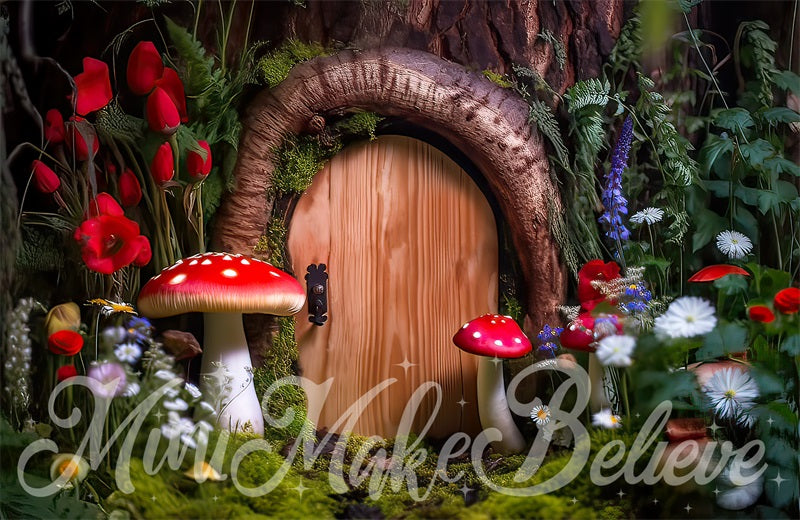 Kate Painterly Fine Art Backdrop Woodland Mushroom Door Gnome Fairy Designed by Mini MakeBelieve - Kate Backdrop AU