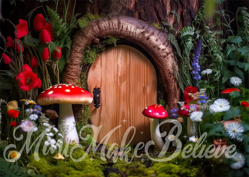 Kate Painterly Fine Art Backdrop Woodland Mushroom Door Gnome Fairy Designed by Mini MakeBelieve - Kate Backdrop AU