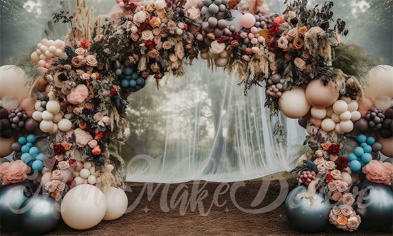 Kate Forest Muted Pastel Arch with Curtain Backdrop Designed by Mini MakeBelieve - Kate Backdrop AU