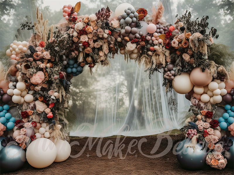 Kate Forest Muted Pastel Arch with Curtain Backdrop Designed by Mini MakeBelieve - Kate Backdrop AU