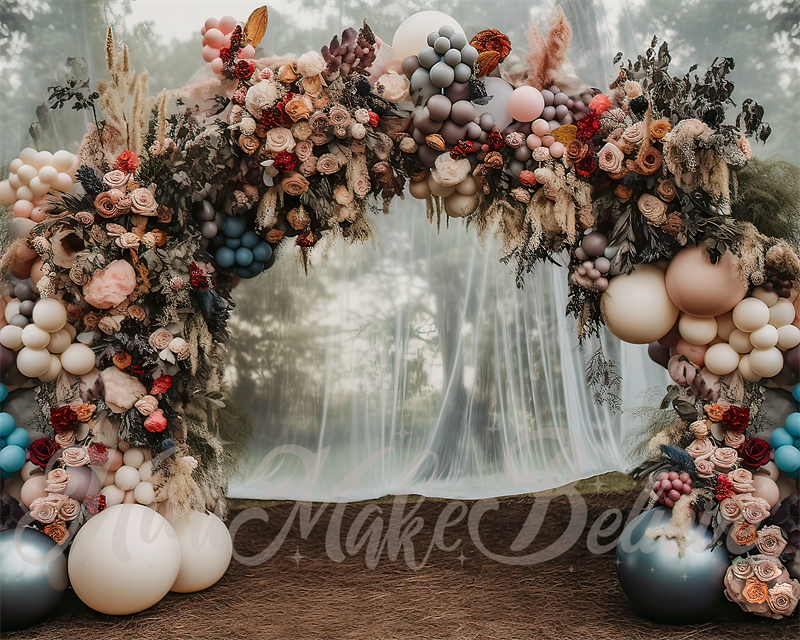 Kate Forest Muted Pastel Arch with Curtain Backdrop Designed by Mini MakeBelieve - Kate Backdrop AU