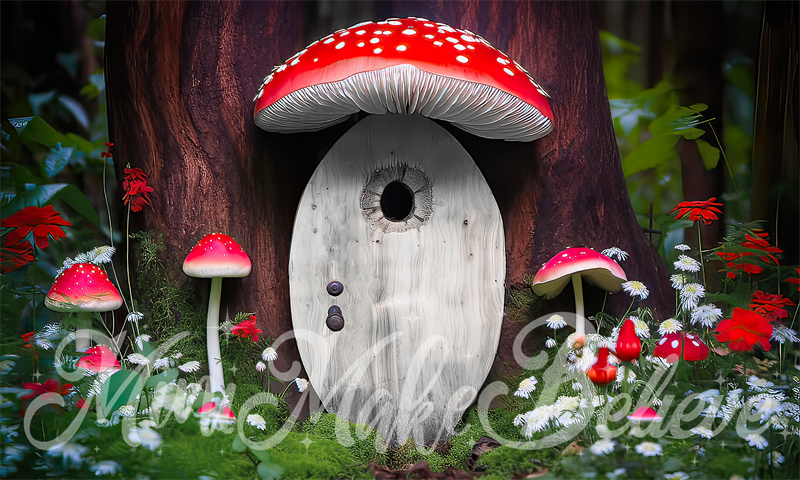 Kate Mushroom Door Backdrop Elf Fairy in Forest Designed by Mini MakeBelieve - Kate Backdrop AU
