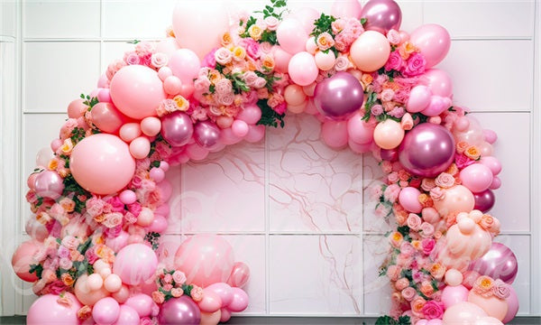 Kate Flowers Balloon Backdrop Arch Pink Interior Marble Cake Smash Designed by Mini MakeBelieve - Kate Backdrop AU