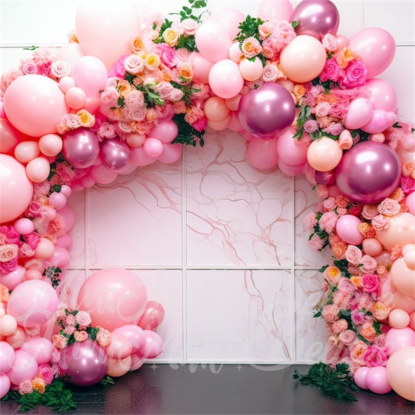 Kate Flowers Balloon Backdrop Arch Pink Interior Marble Cake Smash Designed by Mini MakeBelieve - Kate Backdrop AU