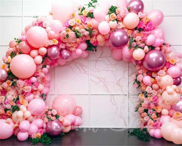 Kate Flowers Balloon Backdrop Arch Pink Interior Marble Cake Smash Designed by Mini MakeBelieve - Kate Backdrop AU