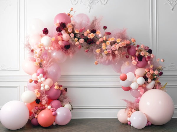 Kate Baby Spring Flowers Backdrop Balloon Arch Interior Birthday Designed by Mini MakeBelieve - Kate Backdrop AU