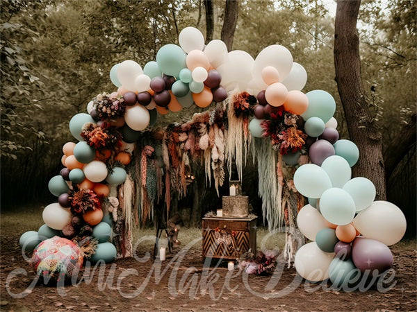 Kate Boho Muted Pastel Backdrop Balloons Arch Woodlands Designed by Mini MakeBelieve