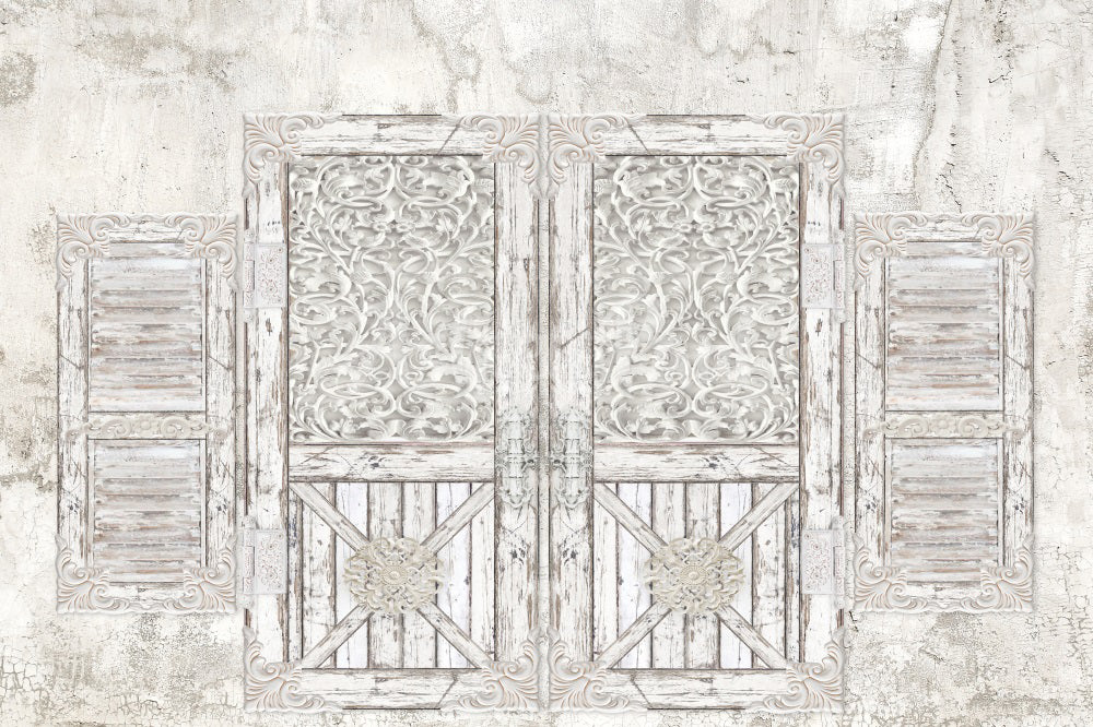 Kate Shabby Chic Farmhouse Distressed Doors Backdrop Designed by Ashley Paul - Kate Backdrop AU