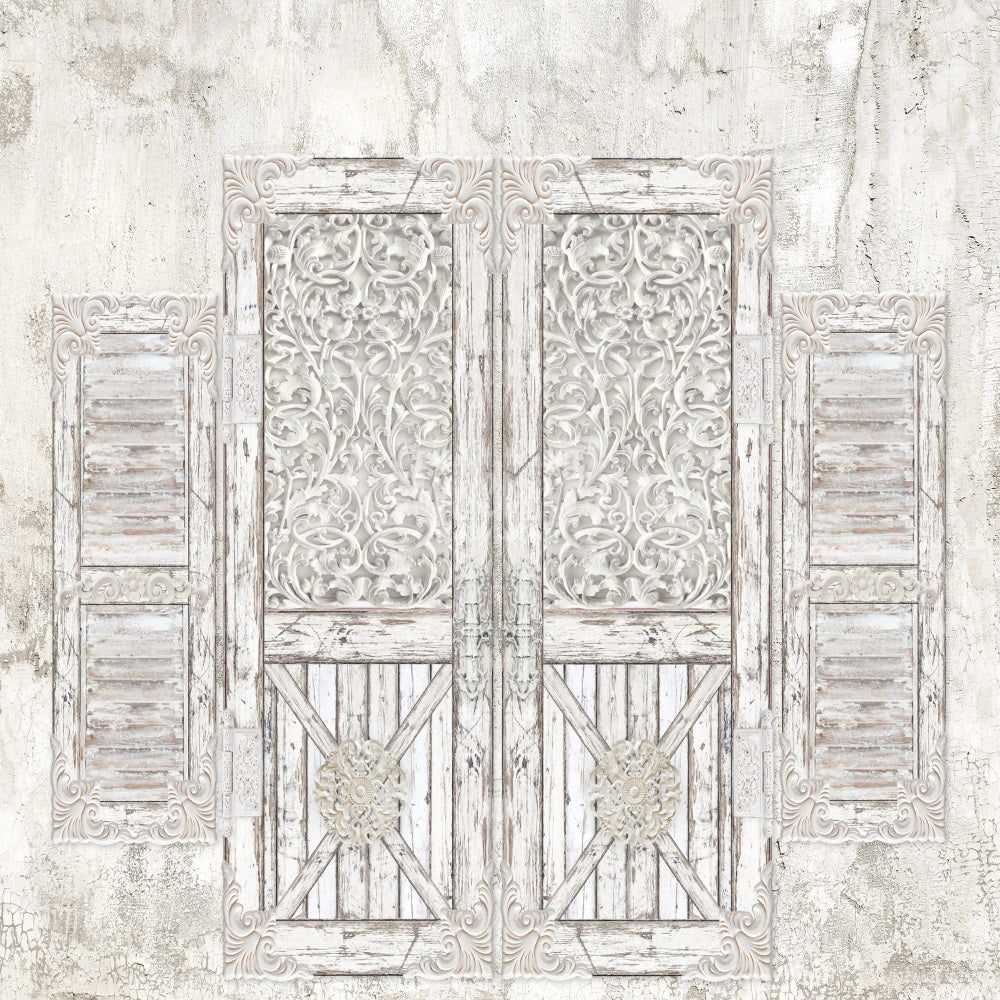 Kate Shabby Chic Farmhouse Distressed Doors Backdrop Designed by Ashley Paul - Kate Backdrop AU