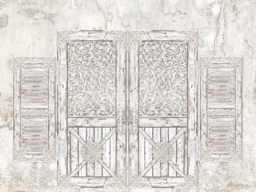 Kate Shabby Chic Farmhouse Distressed Doors Backdrop Designed by Ashley Paul - Kate Backdrop AU