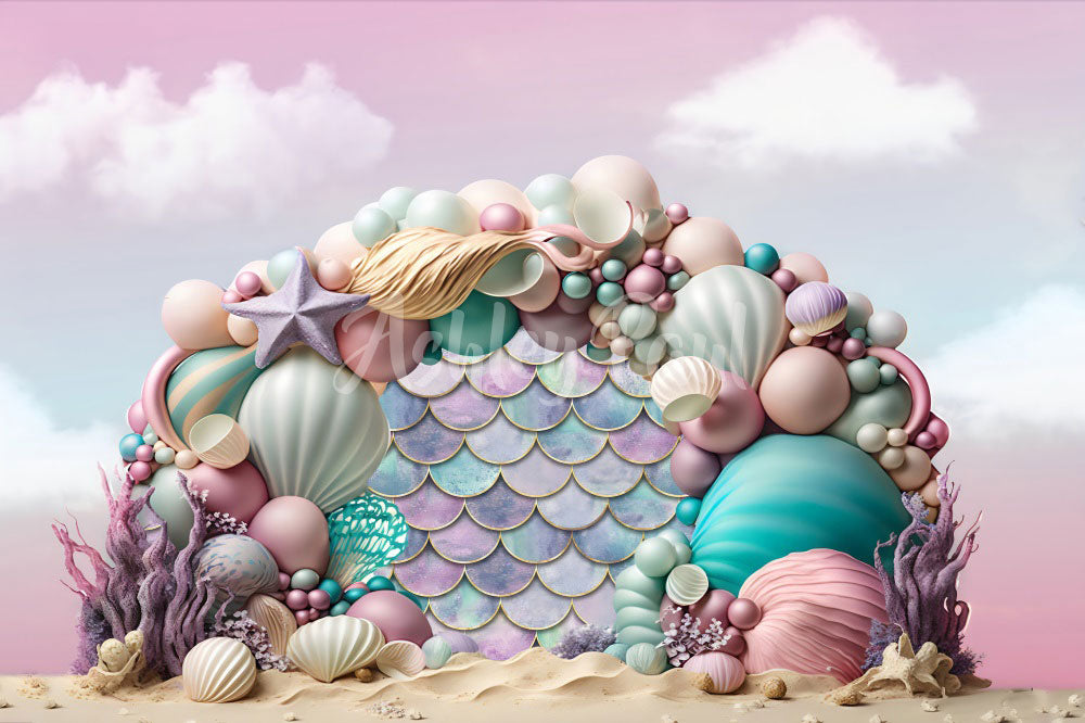 Kate Mermaid Balloons Arch Backdrop Designed by Ashley Paul - Kate Backdrop AU