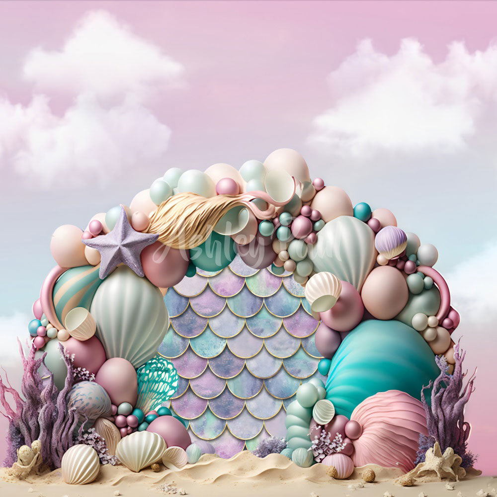 Kate Mermaid Balloons Arch Backdrop Designed by Ashley Paul - Kate Backdrop AU