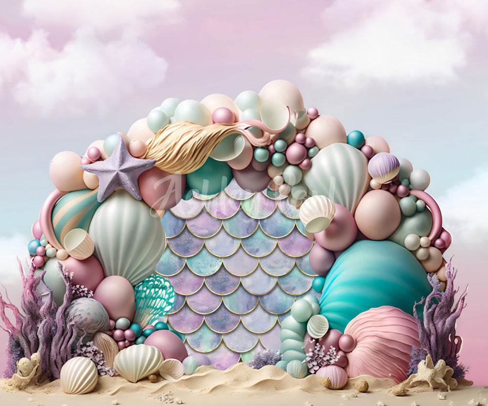 Kate Mermaid Balloons Arch Backdrop Designed by Ashley Paul - Kate Backdrop AU