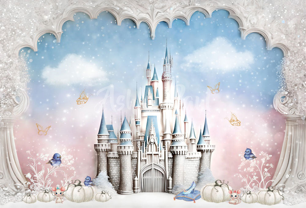 Kate Princess Castle Bluepink Backdrop Designed by Ashley Paul - Kate Backdrop AU