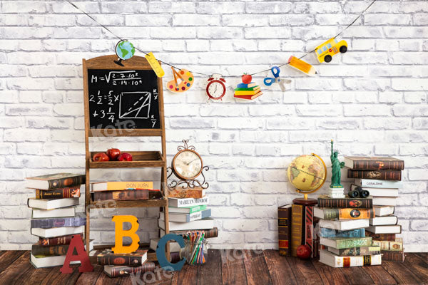 Kate Back to School Backdrop White Brick Wall Designed by Emetselch - Kate Backdrop AU