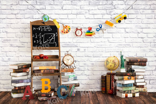 Kate Back to School Backdrop White Brick Wall Designed by Emetselch - Kate Backdrop AU