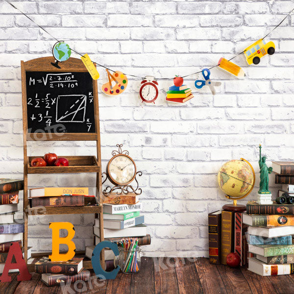Kate Back to School Backdrop White Brick Wall Designed by Emetselch - Kate Backdrop AU