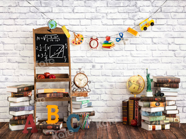 Kate Back to School Backdrop White Brick Wall Designed by Emetselch - Kate Backdrop AU