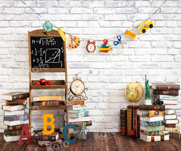 Kate Back to School Backdrop White Brick Wall Designed by Emetselch - Kate Backdrop AU