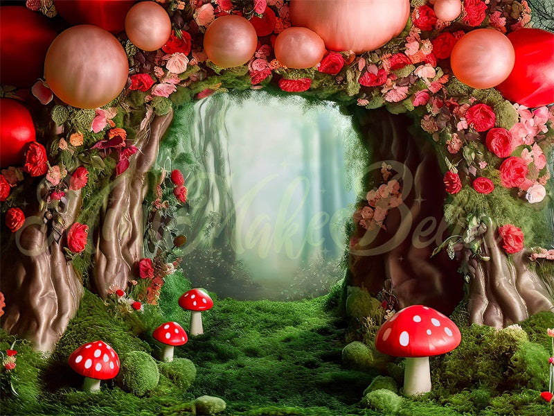 Kate Mushroom Forest Scattered Balloons Backdrop Designed by Mini MakeBelieve - Kate Backdrop AU