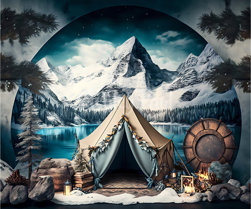 Kate Winter Snow Mountain Tent Backdrop Designed by Ashley Paul - Kate Backdrop AU