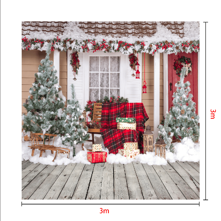Kate Snow Outside House With Christmas Trees And Gifts for Photography - Kate Backdrop AU