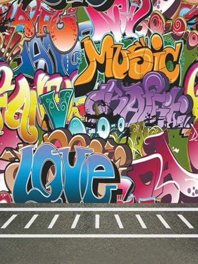 Katebackdrop Kate Colored Graffiti Wall Backdrop With Concrete floor for Photography