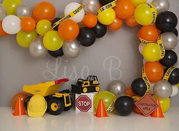 Kate Construction Birthday Balloon Backdrop for Photography Designed by Lisa B - Kate Backdrop AU