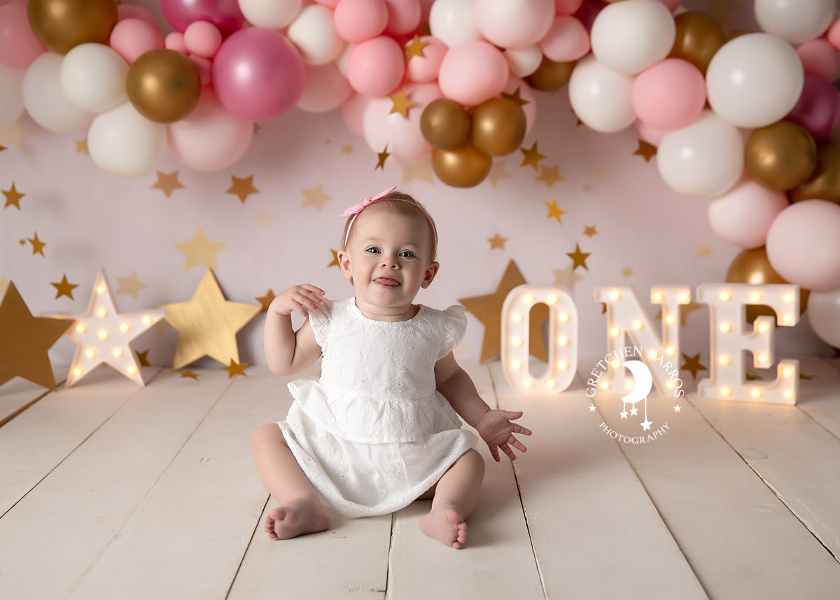 Kate Golden Stars Pink Birthday Backdrop for Children Photography Designed by JFCC - Kate Backdrop AU