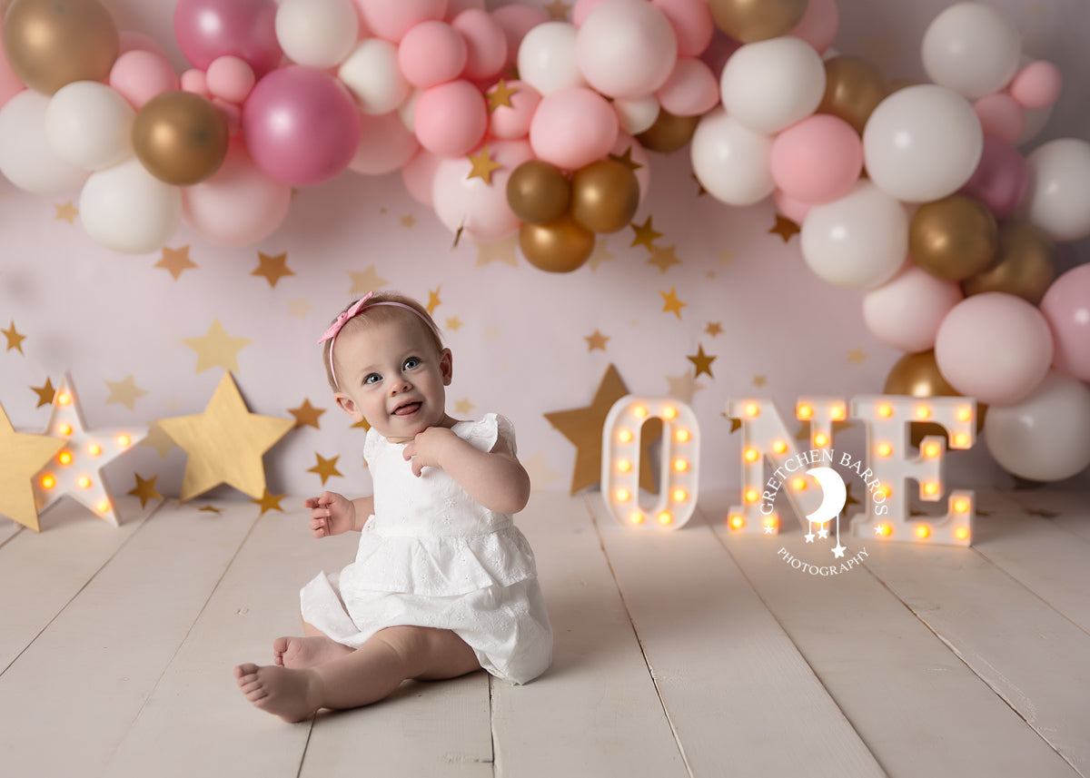 Kate Golden Stars Pink Birthday Backdrop for Children Photography Designed by JFCC - Kate Backdrop AU