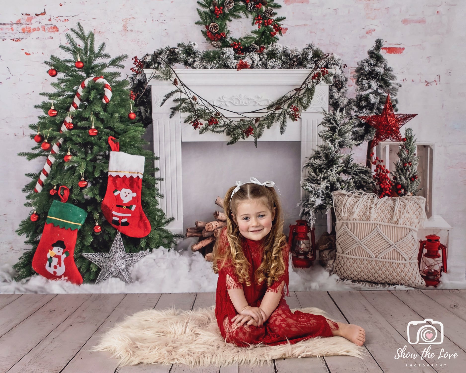 Kate Christmas Tree Brick Fireplace Backdrop Designed by Emetselch - Kate Backdrop AU