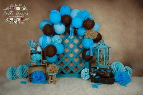 Kate Cake Smash Backdrop Blue Balloons Designed by Csilla Kancsar - Kate Backdrop AU